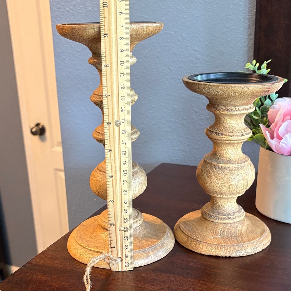 Cost Plus World Market Gold Wood Pedestal Candle Holders - Pair - Picture 6 of 11
